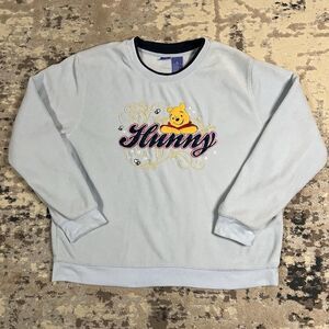Vintage Disney Sweatshirt Unisex XL Blue Fleece Sweater Winnie The Pooh HUNNY